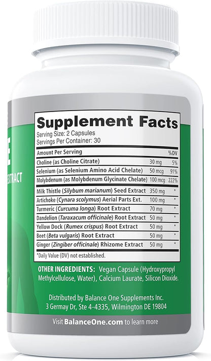 Balance ONE Liver Support Supplement with Milk Thistle Extract, Dandelion Root & Molybdenum – Natural Liver Cleanse, Repair & Detox for Men & Women - Vegan Capsules, 1 Month Supply - Liver One