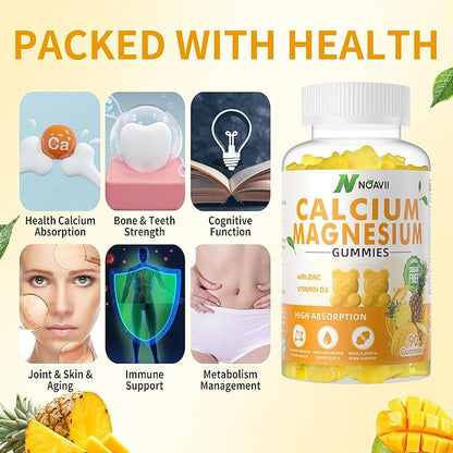 Calcium Magnesium Zinc Gummies with Vitamin D3, ashwagandha Supplement - High Potency Enhanced Absorption - Pineapple Flavor-180 Count