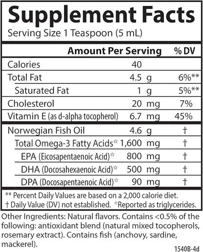 Carlson - The Very Finest Fish Oil, 1600 mg Omega-3s, Liquid Fish Oil Supplement, Norwegian Fish Oil, Wild-Caught, Sustainably Sourced Fish Oil Liquid, Lemon, 200ml, 6.7 Fl Oz