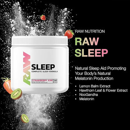 RAW Natural Sleep Aid Supplement - Relaxation Enhancer & Mood Support with Melatonin, Magnesium, Zinc, L-Tryptophan & Lemon Balm Extract to Relax & Calm The Mind & Body - 30 Servings, Strawberry Kiwi