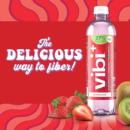 Vibi+ Strawberry Kiwi Prebiotic Water - Digestive Health Support - Sugar Free High Fiber Flavored Drink - Keto, Vegan, Healthy, Low Carb - 16.9 fl oz - Pack of 12