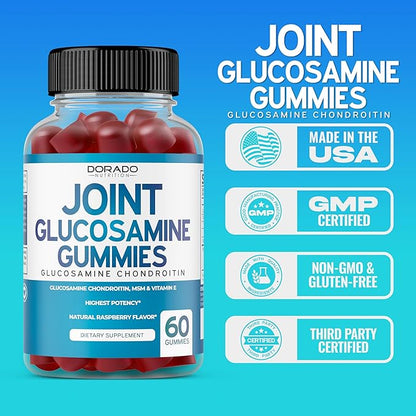 Glucosamine Chondroitin Gummies Joint Supplement - Glucosamine Gummies For Adults Nutritional Supplements - Joint Supplements for Men & Women - Delicious Raspberry Flavor - (60 Count)