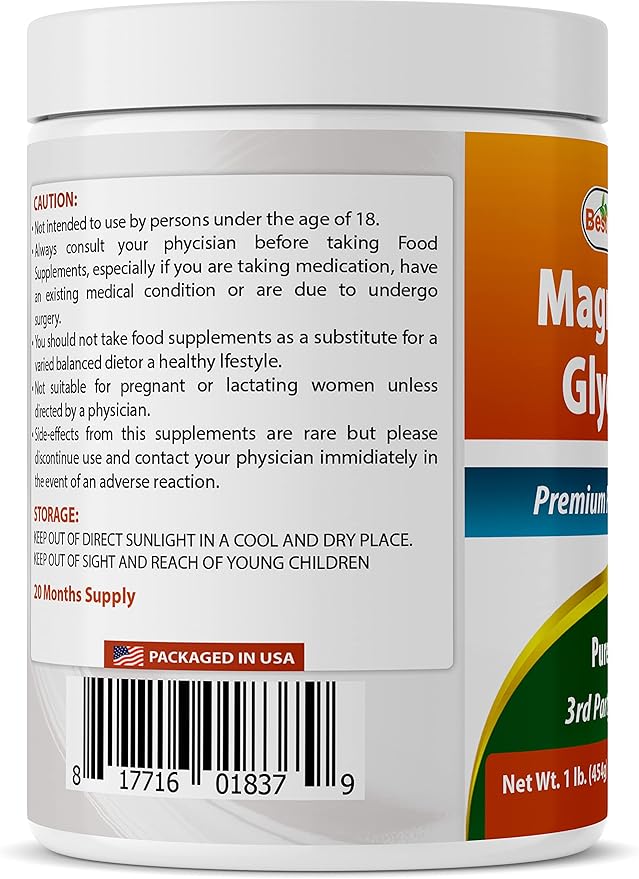 Best Naturals Magnesium Glycinate Powder - 1 Pound (1 LB (Pack of 2))