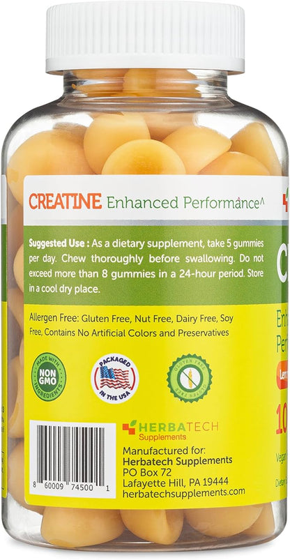Creatine Monohydrate Gummies for Men and Women (100 Count, Large Bottle Size, 5,000 mg) Natural Chew Bulk Size Made in The USA