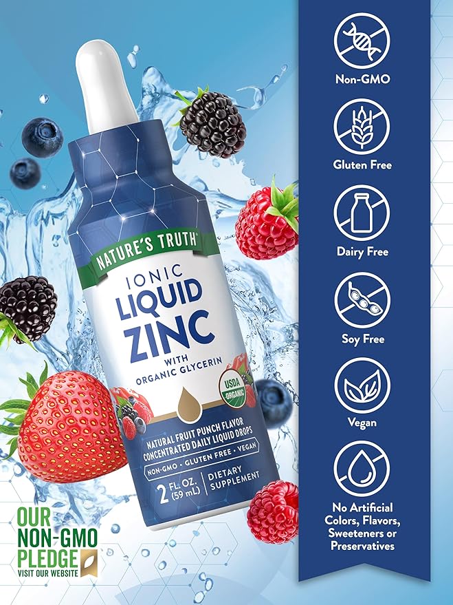 Nature's Truth Ionic Liquid Zinc Supplement | 2 fl oz | with Organic Glycerin | USDA Organic | Vegan, Non-GMO & Gluten Free