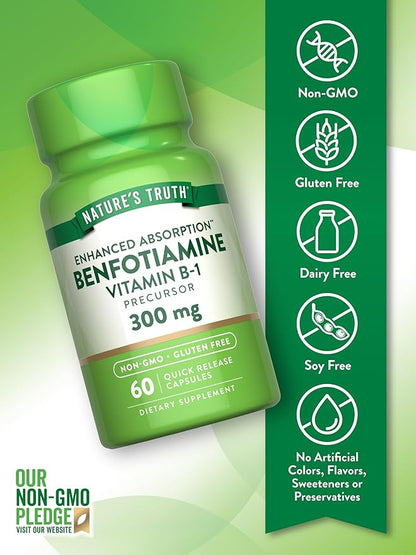 Nature's Truth Benfotiamine | 300mg | 60 Count | Non-GMO and Gluten Free Supplement | Vitamin B1 Precursor