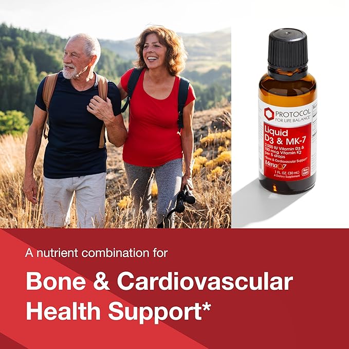 PROTOCOL FOR LIFE BALANCE - Liquid D3 and MK-7-2500IU Vitamin D3 and 100mcg Vitamin K2, Helps Support Bone and Cardiovascular Health - 1 Fl oz