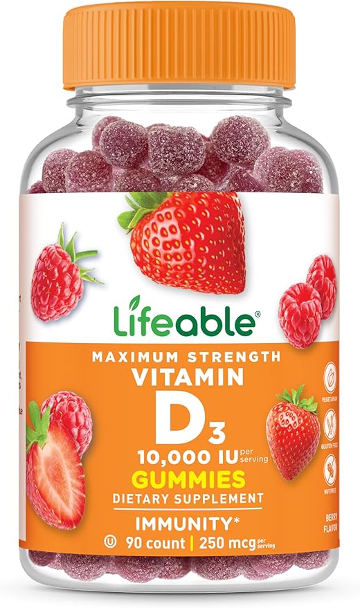 Lifeable Vitamin D3 10000IU | Great Tasting Bone Strength Supplements | Vitamin D3 Gummies for Bone Health | Vitamin D Gummies for Adults, Men, Women | 90 Gummies