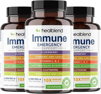 10 in 1 Immune Support Supplement Booster with Elderberry, Zinc, Echinacea, Turmeric, Lactobacillus Acidophilus, for Adults (3 Pack)