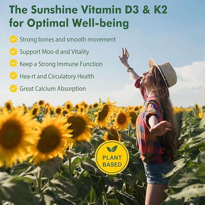 Liposomal Vitamin D3 10000 IU w/Vitamin K2 (MK-7), Turmeric, MCT Oil, Magnesium & Zinc for Max Calcium Absorption, D3 and K2 Supplements for Bone, Moo-d & Immune, Vegan, 120Cts