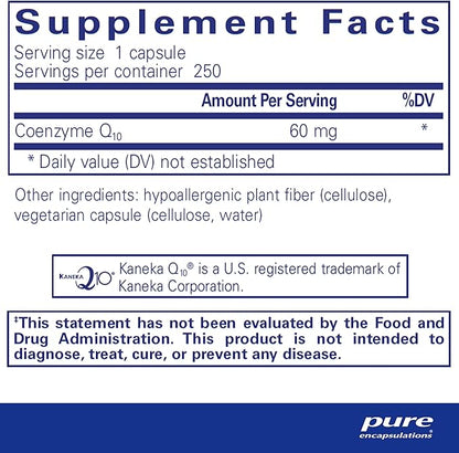 Pure Encapsulations CoQ10 60 mg | Coenzyme Q10 Supplement for Energy, Antioxidants, Brain and Cellular Health, Cognition, and Cardiovascular Support* | 250 Capsules