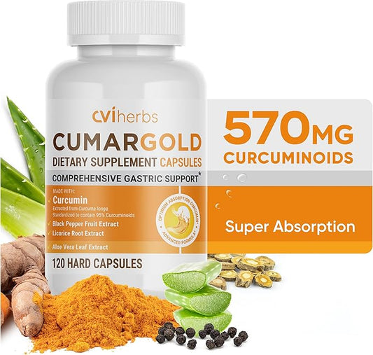 Cumargold 570mg Curcuminoids Turmeric Curcumin Supplement with Piperine, Licorice Root & Aloe Vera - High Potency Natural Wellness Capsules (120 Count)