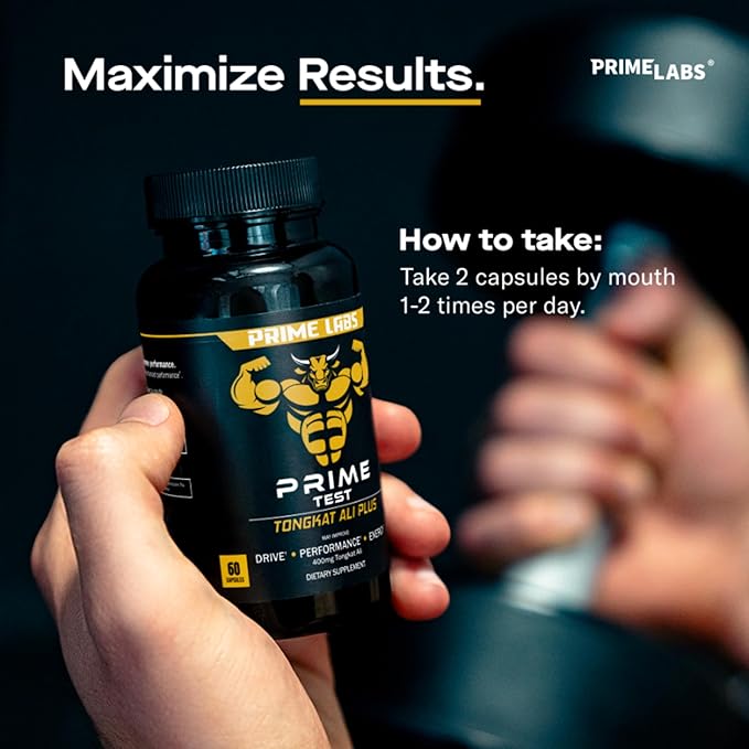 Prime Labs Tongkat Ali for Men - Plus Organic Black Maca Root and Tribulus Terrestris - Performance, Vitality, Energy - 60 Count