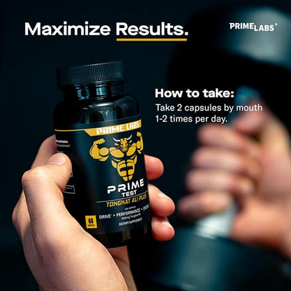Prime Labs Tongkat Ali for Men - Plus Organic Black Maca Root and Tribulus Terrestris - Performance, Vitality, Energy - 60 Count