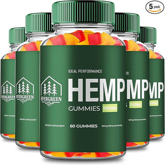Evergreen Hemp Gummies - Ever Green Supplement Hemp Gummies - Maximum Strength, All Natural Overall Health and Wellness Support, Evergreen Health Gummy Reviews (5 Pack)