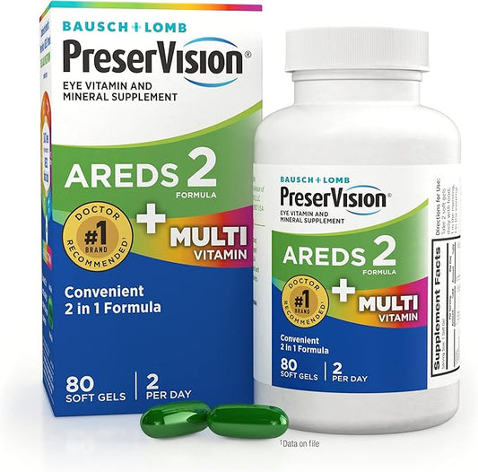 PreserVision AREDS 2 + Multivitamin for Macular Health, 2-in-1 Eye Vitamin for Vision & Ocular Support with Lutein, Zeaxanthin, Zinc, and Vitamin C, D & E, 80 Softgels