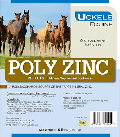 Uckele by SmartEquine Poly Zinc Pellets | Pelleted Zinc Supplement for Horses | Hoof Care Vitamins and Minerals Pellets | Supports Bone and Hoof Wellness | Equine Skin Coat Supplement | 5 lb