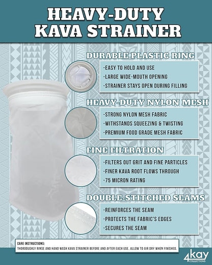 Premium Kava Strainer Bag with 2 Traditional Coconut Shell Cups - Reusable Kava Accessories Bundle - 3 Items