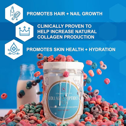 Strong + Sexy Fit Collagen Peptides Plus Powder with Hyaluronic Acid and Vitamin C, Women's Hair, Skin, Nails and Joint Support Supplement, Grass Fed Bovine Collagen, Silly Rabbit, 20-40 SVG