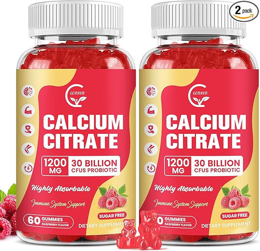Sugar Free Calcium Citrate Gummies 1200 mg with vitamin d3, K2, Magnesium, Zinc for Bone, Muscle & Immune Support, High Absorption Calcium Supplement for Women & Men, Raspberry Flavor, 60 Chews
