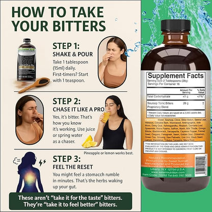Soursop Regular Immune Support Living Bitters 16 oz w/Alkalazined Spring Water