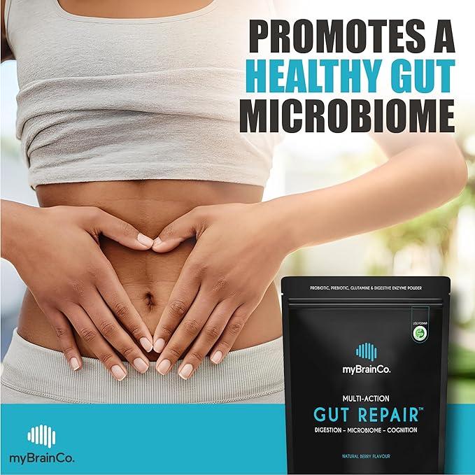 myBrainCo Gut Repair - Gut Health & Digestion Supplement for IBS, Bloating, Reflux & Leaky Gut - Low-FODMAP Certified with Probiotics, Prebiotic Fibre, Digestive Enzymes, Glutamine, Marshmallow (310g)