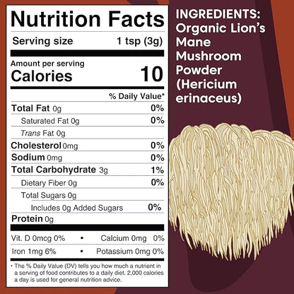Wilderness Poets, Organic Lions Mane Mushroom Powder - California Grown - Bulk Size (16 Ounce - 1 Pound)