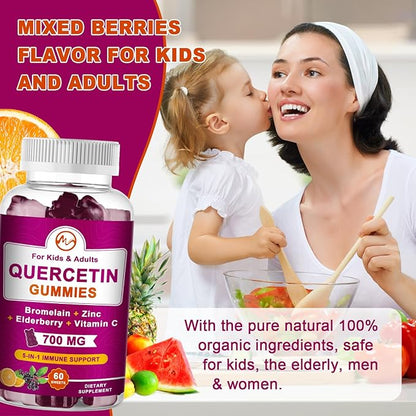 (2 Pack) Quercetin Gummies with Bromelain, Elderberry, Zinc and Vitamin C - Chewable Quercetin 700mg Supplement for Immunity, Allergy, Aging Support - Vegan Gummies for Adult & Kid