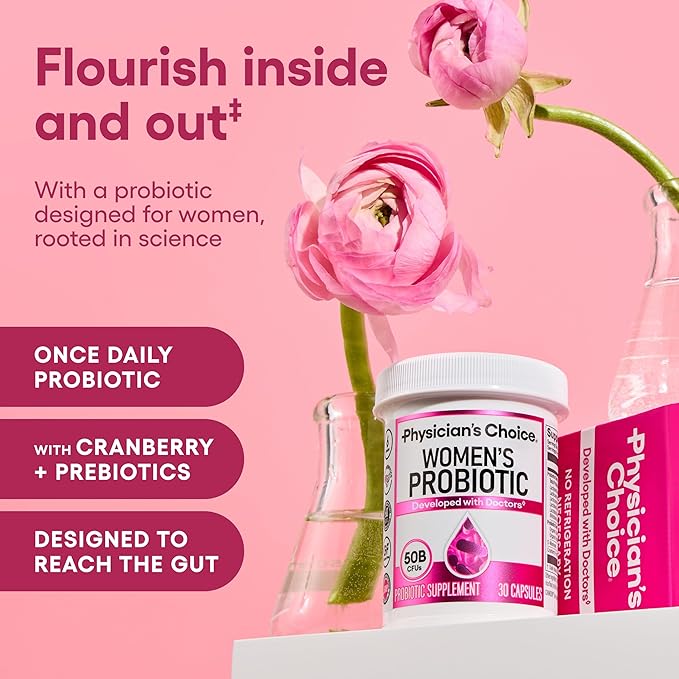 Physician's Choice Probiotics - PH Balance, Digestive, UT, & Feminine Health - 50 Billion CFU - 6 Unique Strains for Women - Organic Prebiotics, Cranberry Extract+ - Probiotic - 60 CT