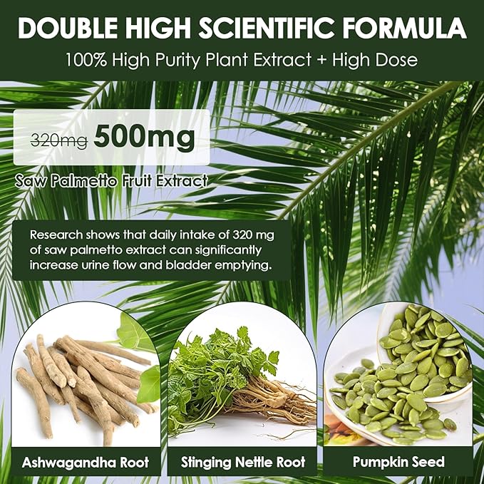 Organic Saw Palmetto - Prostate Health Supplements for Men with Ashwagandha Root, Stinging Nettle, Pumpkin Seed, Prostate Defend Propnietary Blend, DHT Blocker, 120 Count