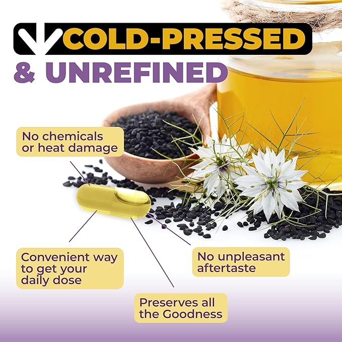 Black Seed Oil Capsules | Cold Pressed Blackseed Oil. Provides Vitamin E & Omega 3 6 9. High Potency (1500mg) for Immune Support, Antioxidants, Digestion, Hair Skin and Nails. Vegan. Non-GMO. 90 Caps