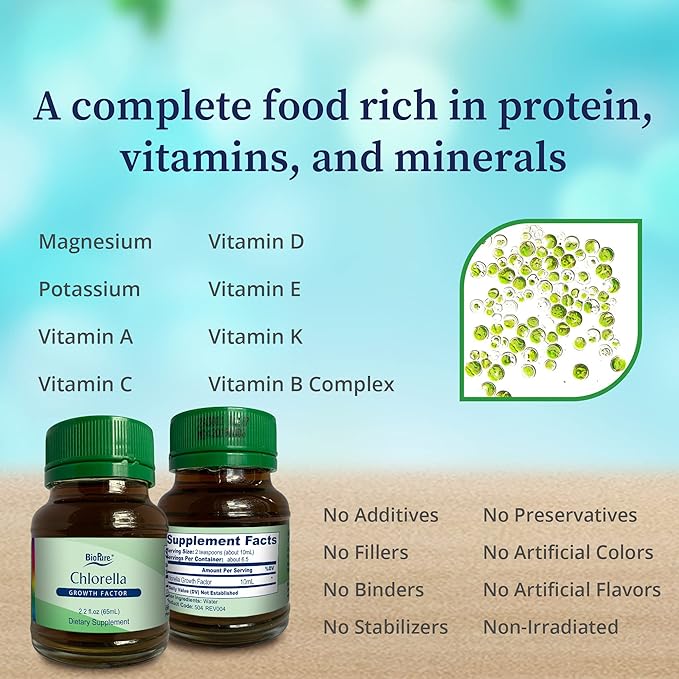 BioPure Chlorella Growth Factor Liquid – Nutrient-Dense, Nutraceutical Superfood Packed with Proteins, Vitamins, Minerals & Amino Acids That Supports Metabolism, Detox & Immunity – 2.2 fl oz