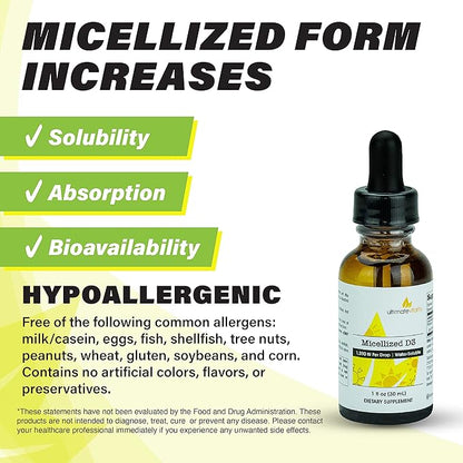 Micellized Vitamin D3 Liquid 750 Servings 1200 IU Per Drop, Best Value, Natural, Soy Free, Water Soluble - 1 Ounce