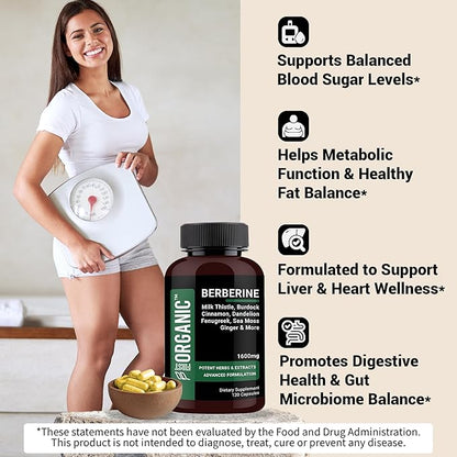 Berberine HCL+ Complex 1600mg - 120 Capsules - Supports Cardiovascular, Liver & Gut Health with Ceylon Cinnamon, Milk Thistle & Gut Blend - Third-Party Tested, Vegan, Non-GMO, Gluten-Free