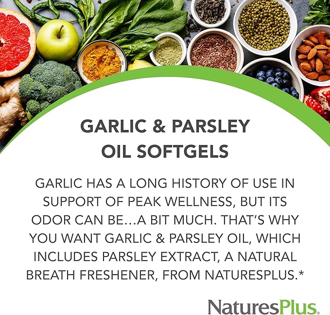 Natures Plus Garlic & Parsley - Naturally Promotes Healthy Cholesterol & Blood Pressure Levels - 180 Softgels (180 Servings)