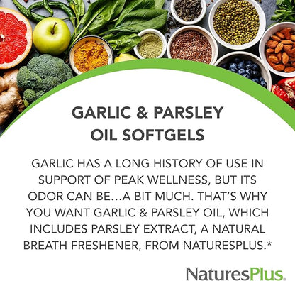 Natures Plus Garlic & Parsley - Naturally Promotes Healthy Cholesterol & Blood Pressure Levels - 180 Softgels (180 Servings)
