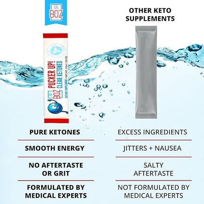 Dr. Boz - Pucker UP! Clear Ketones, 20 Packets - Pure Liquid BHB - Fast Acting Exogenous Ketones - Increase Energy & Clarity - Max Strength - Quality Tested - Made in USA - Keto Diet - 0.34oz (10ml)
