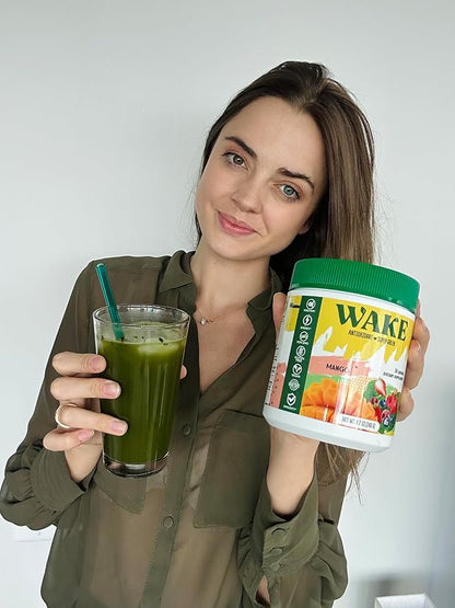 Wake Antioxidant Super Greens, Best Natural Powder Superfood, Spirulina & Chlorella, Vitamin B12, Non-GMO Vegan Drink, Juice & Smoothie Blend, Enzymes, Probiotics, Acai Berry & Camu Camu