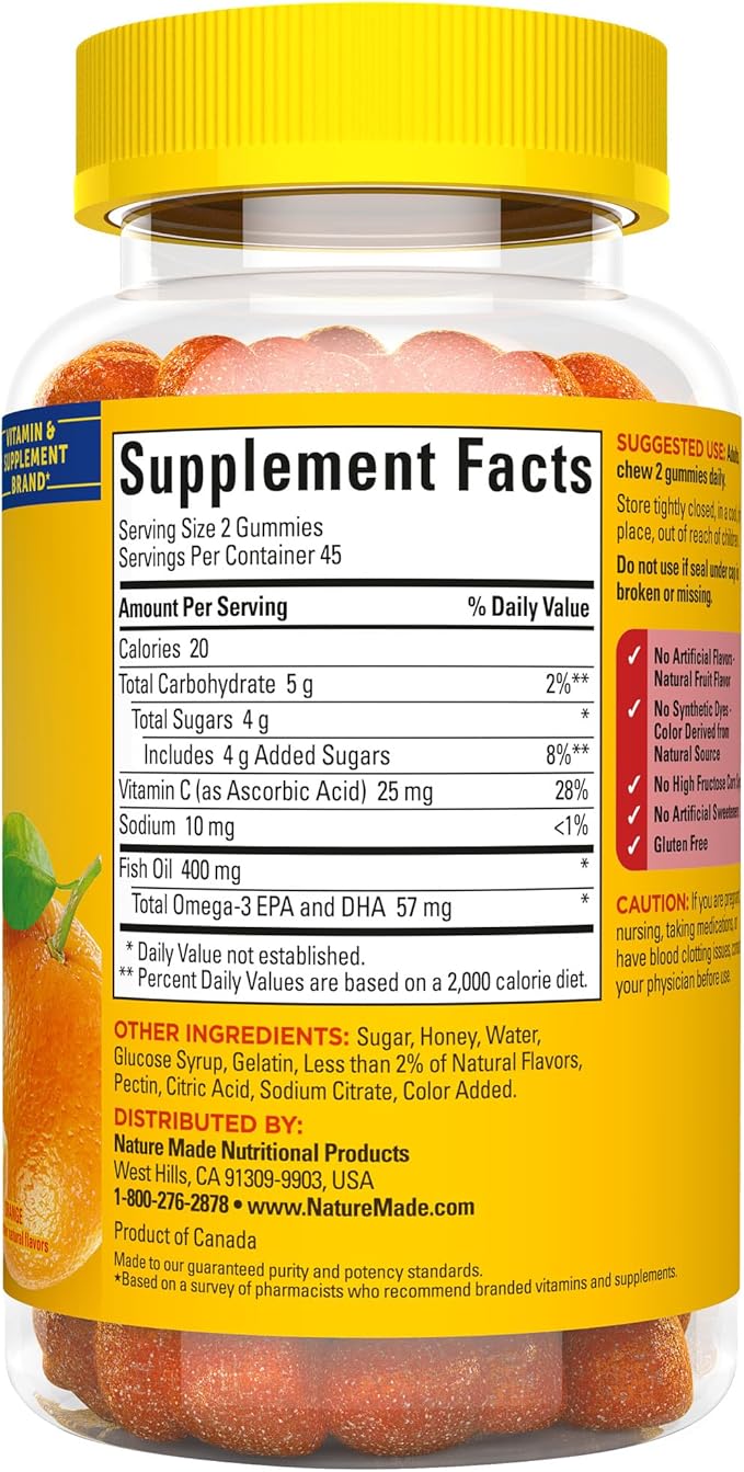 Nature Made Fish Oil Omega 3 Gummies, Omega 3 Fish Oil Supplements, Healthy Heart Support, 90 Gummies, 45 Day Supply