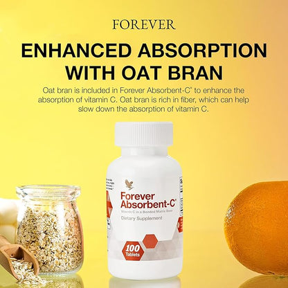 Forever Living - Absorbent-C - Orange and Honey Flavor with Oat Bran - Vitamin C Supplement for Immune Support and Skin Health - 100 Chewable Tablets