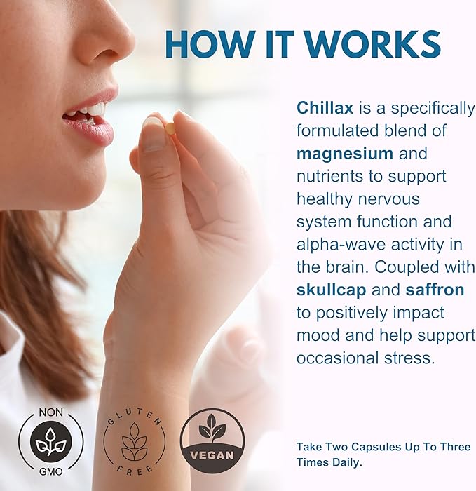 Life Happns Chillax, Calm Support Supplement, L Theanine, Magnesium, GABA and Saffron Supplements for Relaxation, Natural Mood Health Support for Adults, Calming and Relaxing, 60 Capsules