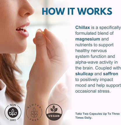 Life Happns Chillax, Calm Support Supplement, L Theanine, Magnesium, GABA and Saffron Supplements for Relaxation, Natural Mood Health Support for Adults, Calming and Relaxing, 60 Capsules