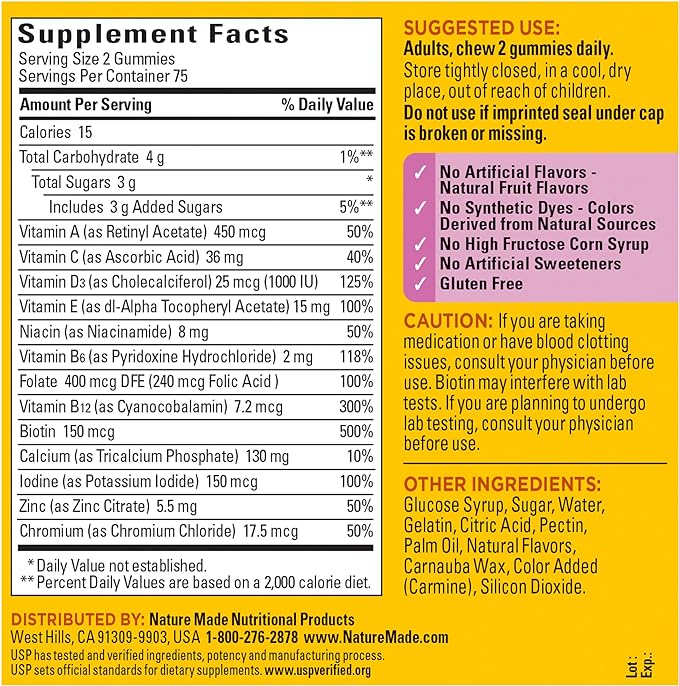 Nature Made Multivitamin For Her, Womens Multivitamin for Daily Nutritional Support, Multivitamin for Women, 150 Gummies, 75 Day Supply