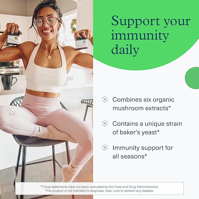 Youtheory Immune+ Daily Wellness - Vegetarian Immune Support Supplement with Vitamin C, Vitamin D3 & Zinc* - Mushroom Supplement with Turkey Tail, Cordyceps & Reishi - 60 Vegetarian Caps