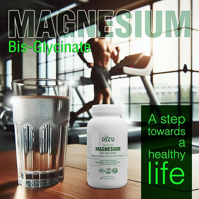 Dizu - Magnesium Bisglycinate 200 mg, Pure Elemental Chelated Complex, Supports Sleep, Muscle, Bone, Heart & Energy Metabolism, with Glycine & Oxide, Vegetable Capsules