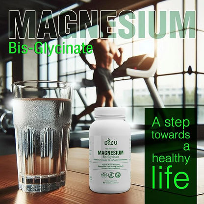 Dizu - Magnesium Bisglycinate 200 mg, Pure Elemental Chelated Complex, Supports Sleep, Muscle, Bone, Heart & Energy Metabolism, with Glycine & Oxide, Vegetable Capsules