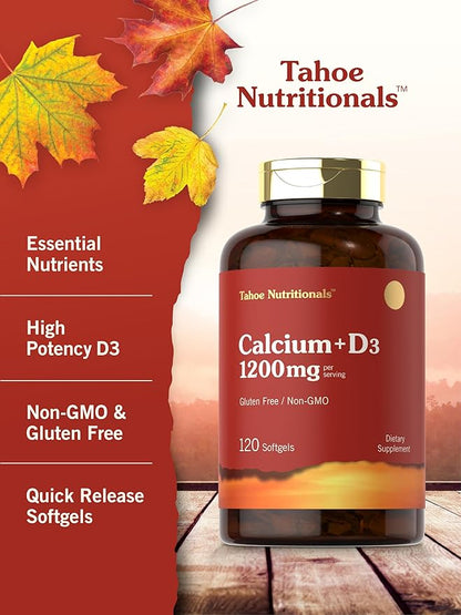 Carlyle Calcium 1200 mg with Vitamin D3 | 120 Softgels | Non-GMO & Gluten Free Supplement for Men and Women | Tahoe Nutritionals