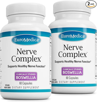Euromedica Nerve Complex - Herbal Supplement with Bioactive Vitamin B12 - Circulation & Nerve Health Support Supplement - Vegan Capsules with Boswellia Serrata - 60 Capsules, 2 Pack (120 Capsules)
