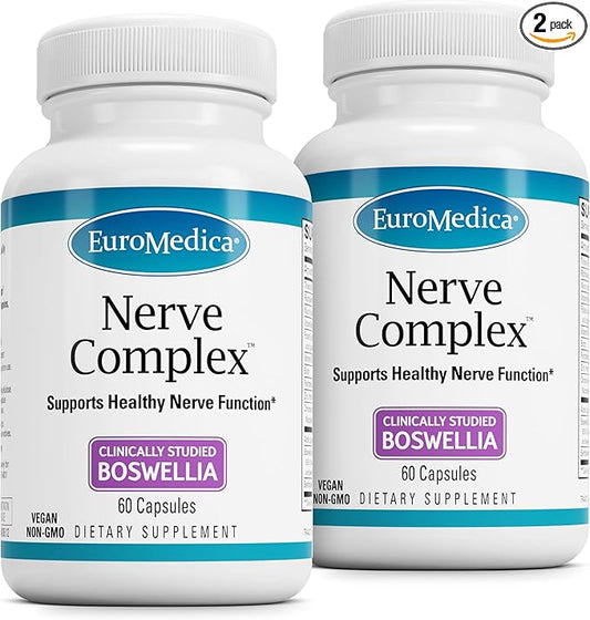 Euromedica Nerve Complex - Herbal Supplement with Bioactive Vitamin B12 - Circulation & Nerve Health Support Supplement - Vegan Capsules with Boswellia Serrata - 60 Capsules, 2 Pack (120 Capsules)