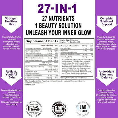 Hair, Skin & Nails – Expertly Formulated for Women with Biotin, Collagen & Antioxidants | Supports Hair Growth, Glowing Skin & Strong Nails | Non-GMO, Gluten-Free, Soy-Free